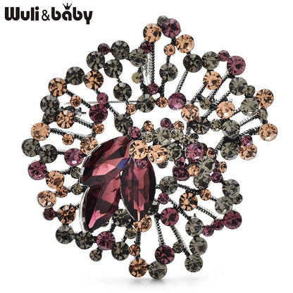 Wuli&baby Luxury Crystal Flower Brooches For Women Unisex Beautiful 3-color Rhinestone Plants Party Office Brooch Pins Gifts