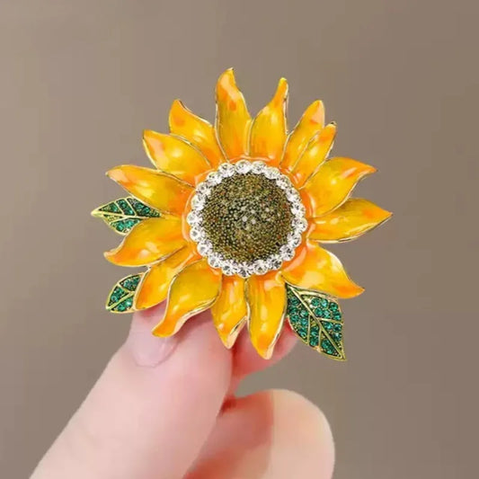 Sunflower Brooch for Women Enamel Rhinestone Flower Pin Elegant Suit Accessory for Wedding Party Gift