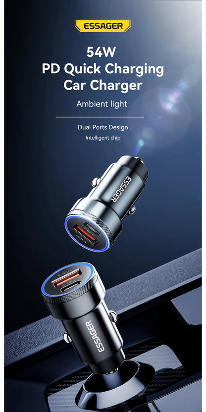 Essager 54W USB Car Charger 5A Fast Charge 3.0 QC  SCP AFC 30W USB Type C Quick Charging For Xiaomi poco iPhone Huawei Samsung