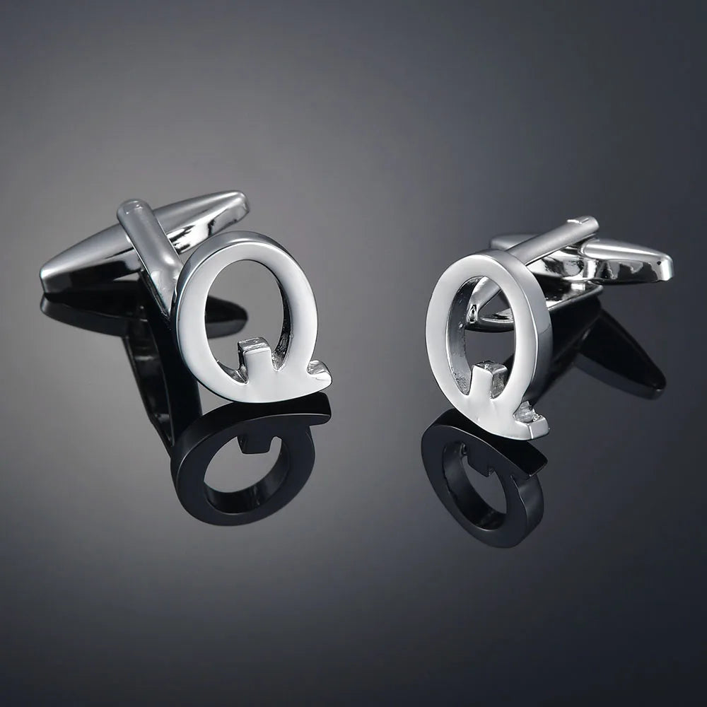 Simple Silver Color 26 Letter Cufflinks for men A to Z Alphabet Initial Cuff Links Business Suit Shirt Button Wedding Jewelry