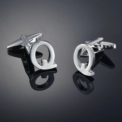 Simple Silver Color 26 Letter Cufflinks for men A to Z Alphabet Initial Cuff Links Business Suit Shirt Button Wedding Jewelry