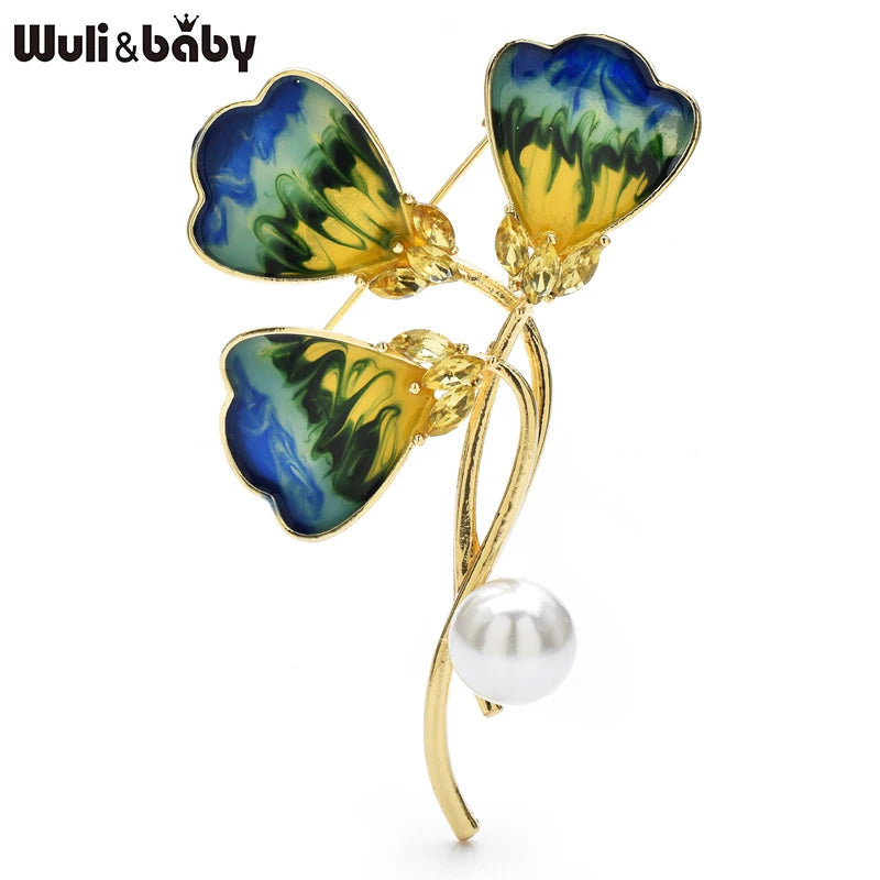 Wuli&baby Enamel Clover Flower Brooches For Women Unisex multiple colors Enamel Ginkgo Leaf Party Casual Brooch Pins Gifts G