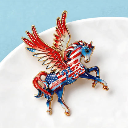 Wuli&baby America 250 Flying Horse Brooches Beautiful USA Flag Design Animal Party Office Brooch Pins Gifts