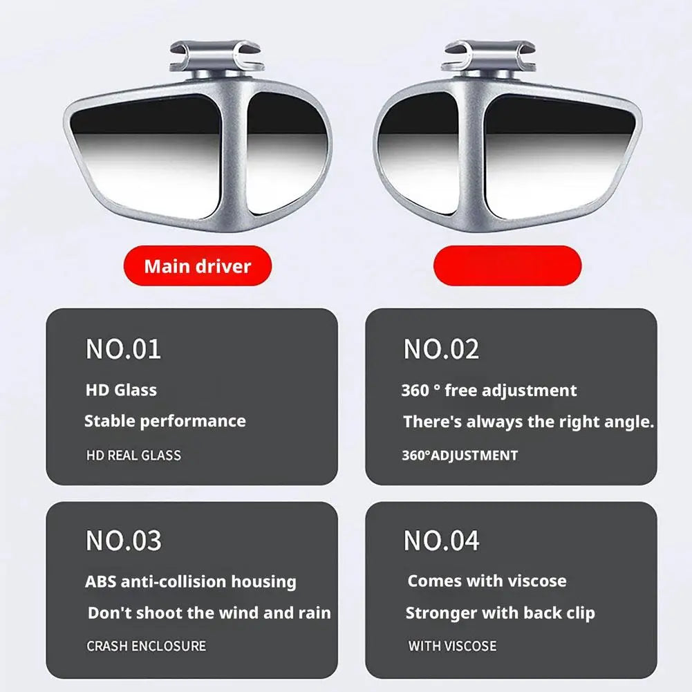 2pcs Universal Blind Spot Mirrors 360° Adjustable Wide-Angle View HD Side Rear Rearview Mirror Auto Auxiliary Rearview
