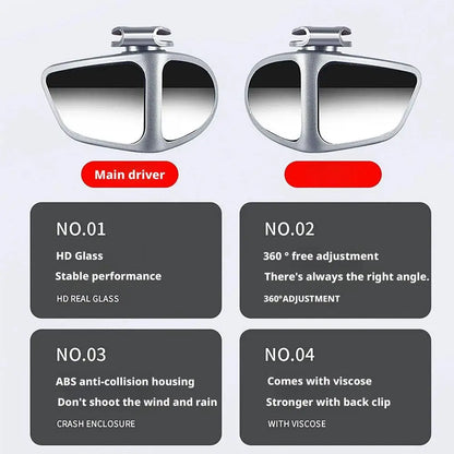 2pcs Universal Blind Spot Mirrors 360° Adjustable Wide-Angle View HD Side Rear Rearview Mirror Auto Auxiliary Rearview