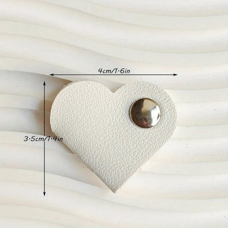 3pcs Heart-Shaped Faux Leather Cable Cord Winder Organizer Cable Management Clips for Headphones