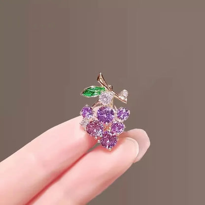 Purple Green Crystal Zircon Grape Brooches For Women Cute Fruit Brooch Suit Coat Lapel Pin Badge Clothing Accessories Jewelry