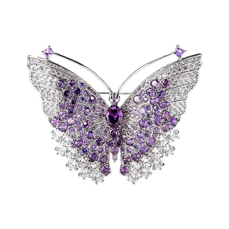 Luxury Purple Butterfly Brooch For Women Sparkling Cubic Zircon Lapel Pin Elegant Wedding Banquet Jewelry Gift