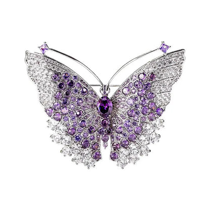 Luxury Purple Butterfly Brooch For Women Sparkling Cubic Zircon Lapel Pin Elegant Wedding Banquet Jewelry Gift