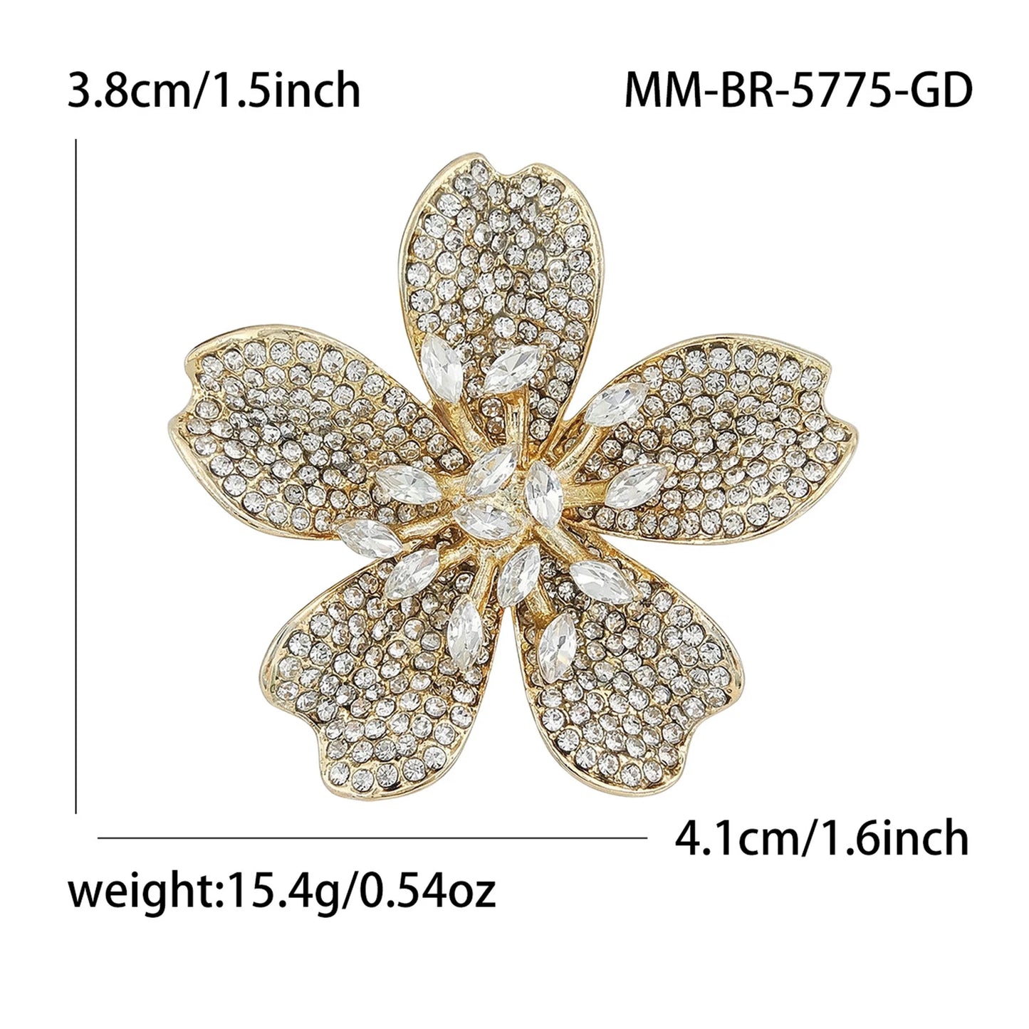 Beaut&Berry Luxury Rhinestone Cherry Blossom Brooches for Women Unisex Plant Pins Casual Party Jewelry Accessories Gifts
