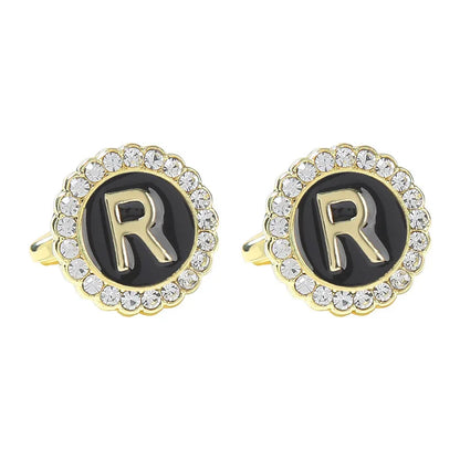 New Round Rhinestone Cufflinks for Men 26 English Letter Cuff Links Button French Business Accessories Gifts