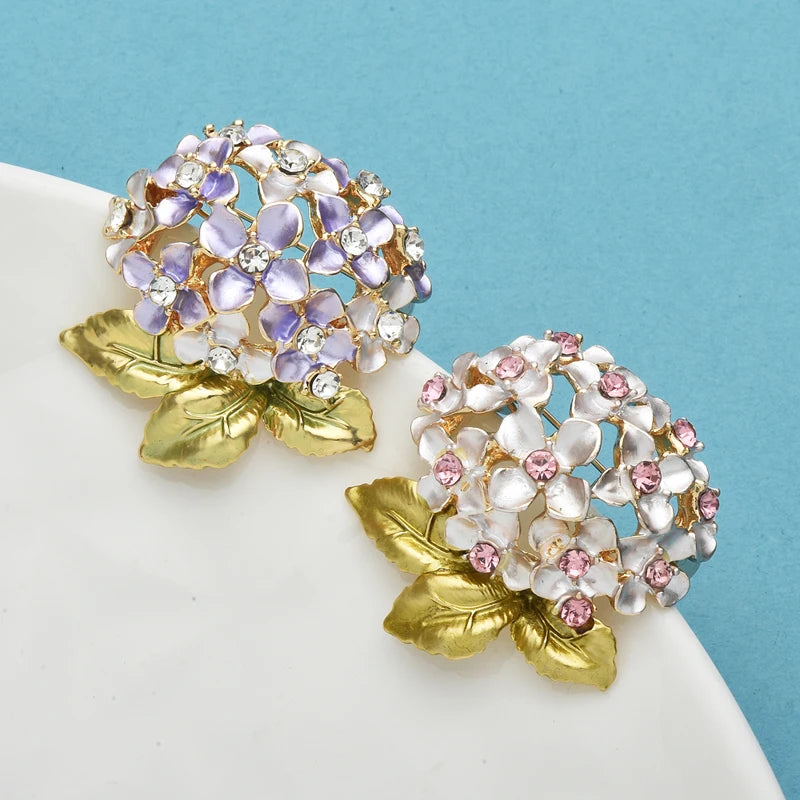 Wuli&baby Hydrangea Flower Brooches For Women Unisex 2-color Enamel Beautiful Plants Party Office Brooch Pins Gifts