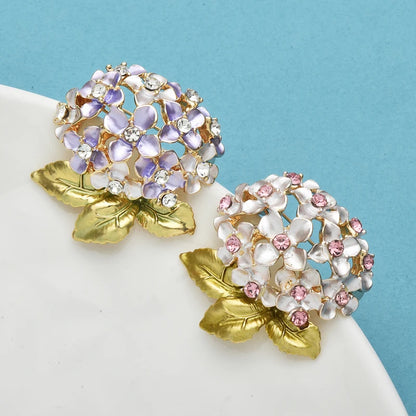Wuli&baby Hydrangea Flower Brooches For Women Unisex 2-color Enamel Beautiful Plants Party Office Brooch Pins Gifts