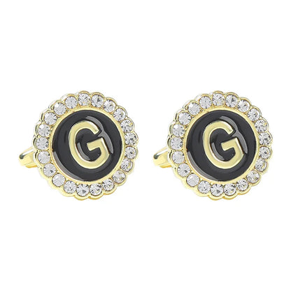 New Round Rhinestone Cufflinks for Men 26 English Letter Cuff Links Button French Business Accessories Gifts