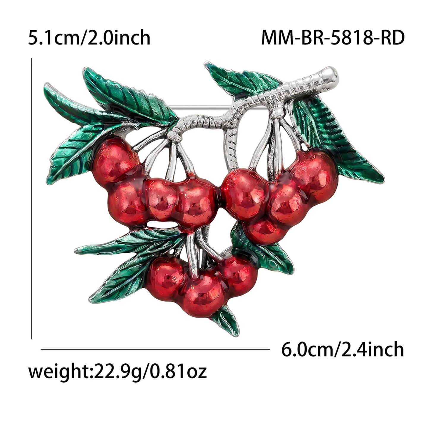 Beaut&Berry Luxury Enamel Cherry Brooches for Women Unisex Plant Pins Casual Party Jewelry Accessories Gift Decoration