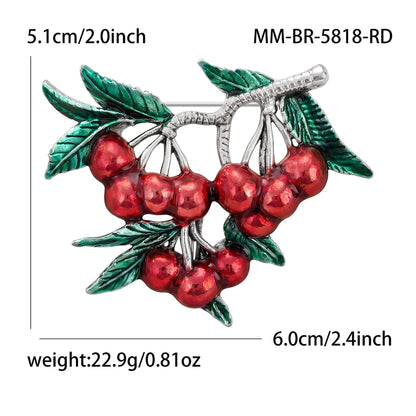Beaut&Berry Luxury Enamel Cherry Brooches for Women Unisex Plant Pins Casual Party Jewelry Accessories Gift Decoration