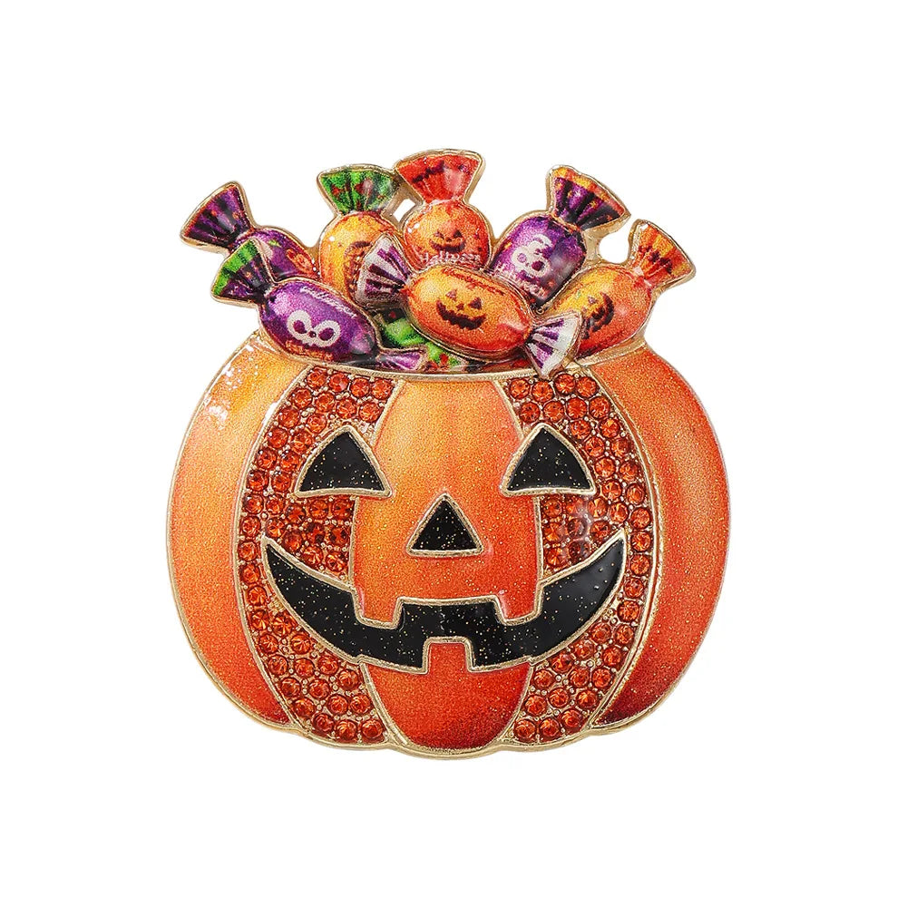 Halloween Sugar Skull Enamel Brooch Gothic Skeleton Pin Pumpkin Ghost Cat Badge for Coat Bag Day of The Dead Jewelry Party Gift