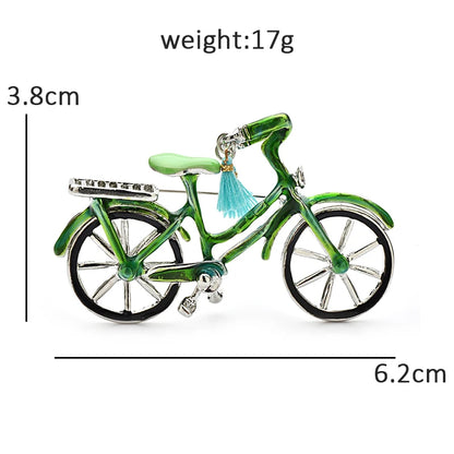 Wuli&baby Lovely Bicycle Brooches For Women Unisex Enamel Tassel Bike Party Casual Brooch Pins Gifts