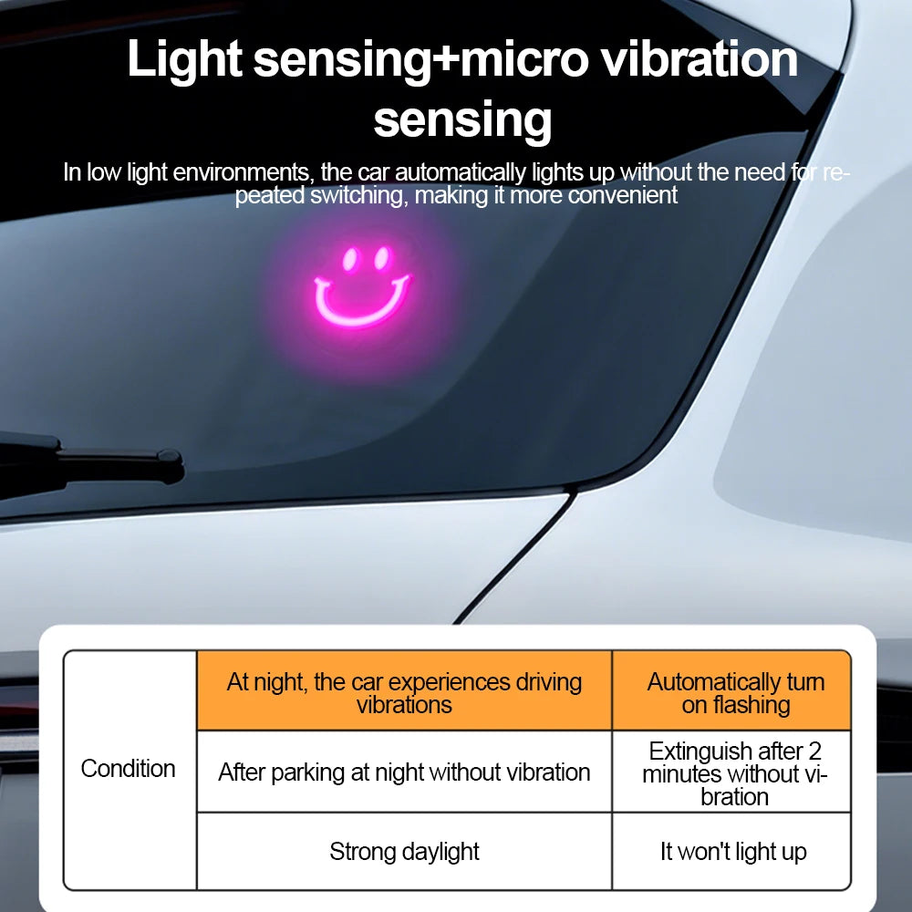 KEBIDUMEI 300mAh Smile Ambient Light Solar Powered Neon Light Car Decoration Rear Windshield Atmosphere Lights Car Accessories