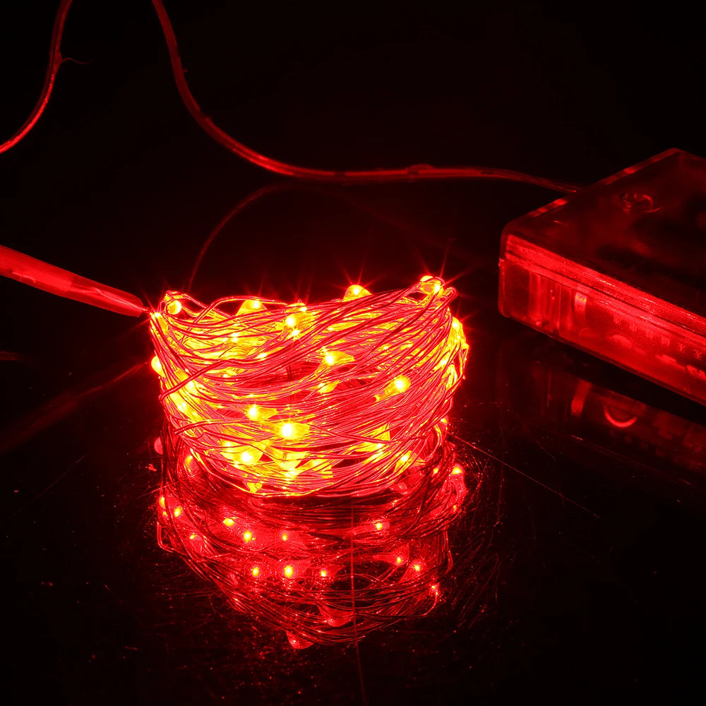 20m 200LED Fairy Light AA Battery Powered, Red Copper Wire Light, Suitable for Bedroom, Christmas, Party Decoration