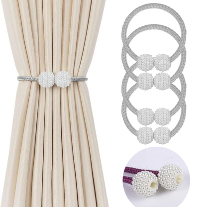 1/2PCS Curtain Buckle Curtain Strap Pearl Buckle Design Curtain Tie Rope Curtain Tiebacks with Strong Magnet Decor Accessories