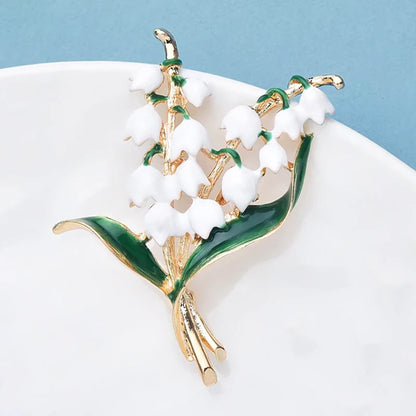 Wuli&baby Enamel Lily of the Valley Brooches White Flower Brooch Pins For Women Jewelry Accessory Gift Dress Badge