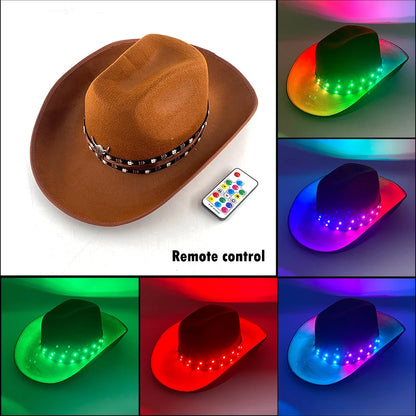 LED Glowing Cowgirl boy Hat Neon Luminous Bride Hat For Holiday Light Up Supplies Fluorescent Party Props Bachelorette Party Hat
