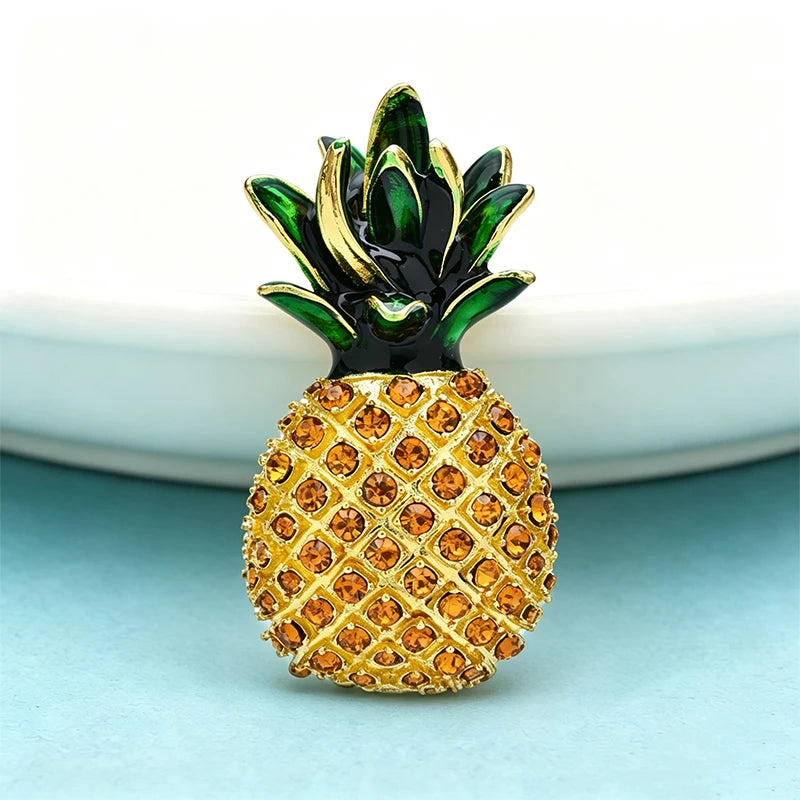 Wuli&baby Sparkling Pineapple Brooches For Women Unisex Beautiful Rhinestone Fruits Plants Party Casual Brooch Pin Fashion Gifts