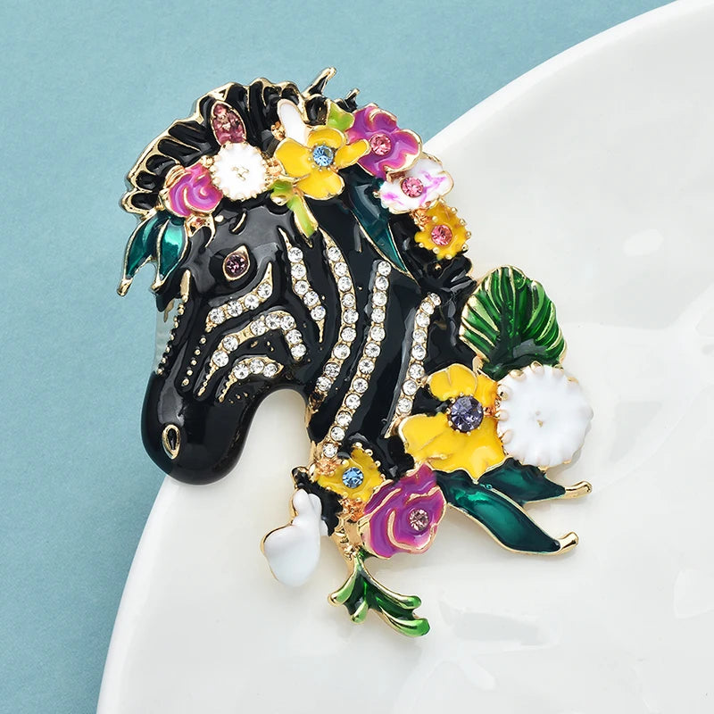 Wuli&baby Wear Flowers Zebra Brooches For Women Unisex Enamel Vintage Designer Animal Office Party Brooch Pins Gifts