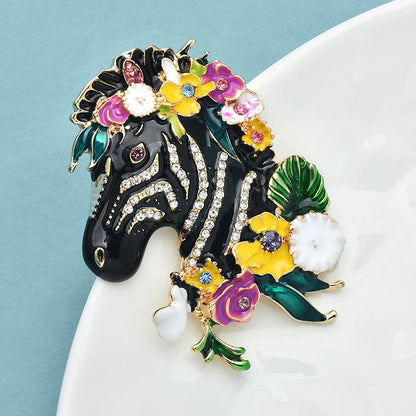 Wuli&baby Wear Flowers Zebra Brooches For Women Unisex Enamel Vintage Designer Animal Office Party Brooch Pins Gifts