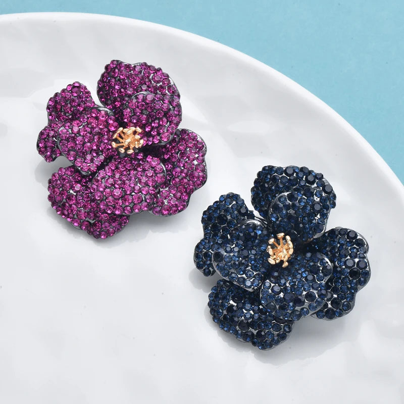 Wuli&baby Luxury Double-layer Flowers Brooches For Women Lady Shining Full-rhinestone Elegant Flower Party Office Brooch Pins