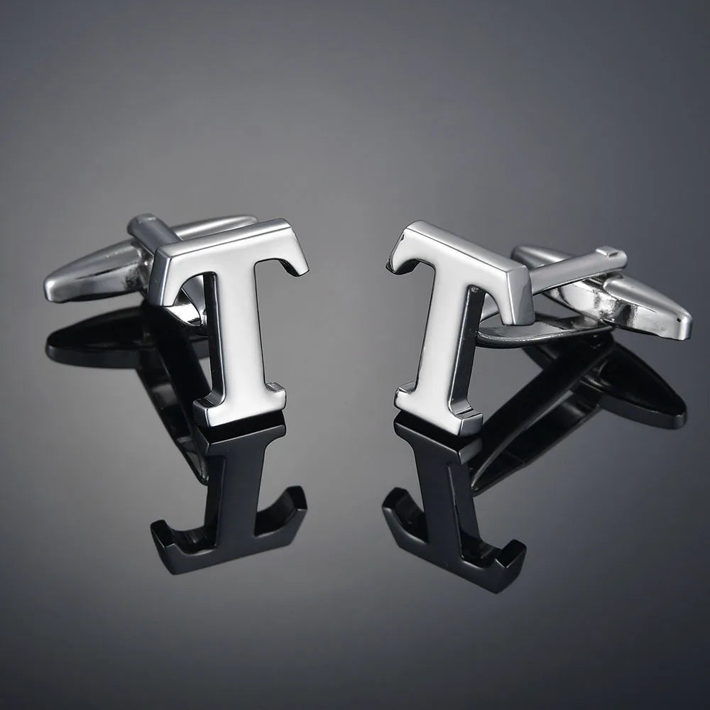 Simple Silver Color 26 Letter Cufflinks for men A to Z Alphabet Initial Cuff Links Business Suit Shirt Button Wedding Jewelry