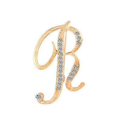 A-Z Letter Brooch Women Rhinestones Gold Crystal Metal Alphabet Pins Jewelry DIY Accessories