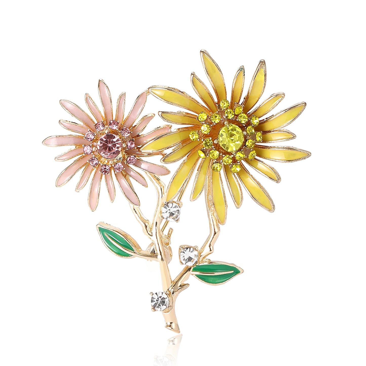 Beaut&Berry MeiMei Shiny Double Head Sunflower Brooches for Women Ukrainian Plant Pin Casual Party Accessories New Gifts Friends