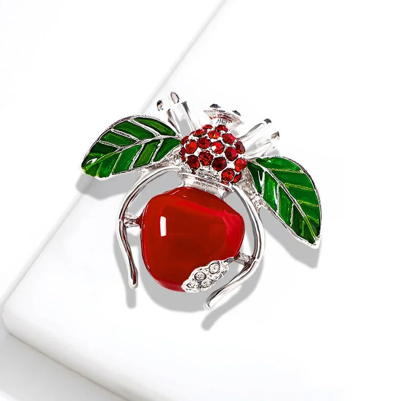 Fruit Enamel Bee Brooch Pin For Women Men Insect Metal Badges Crystal Exquisite Corsage Accessories