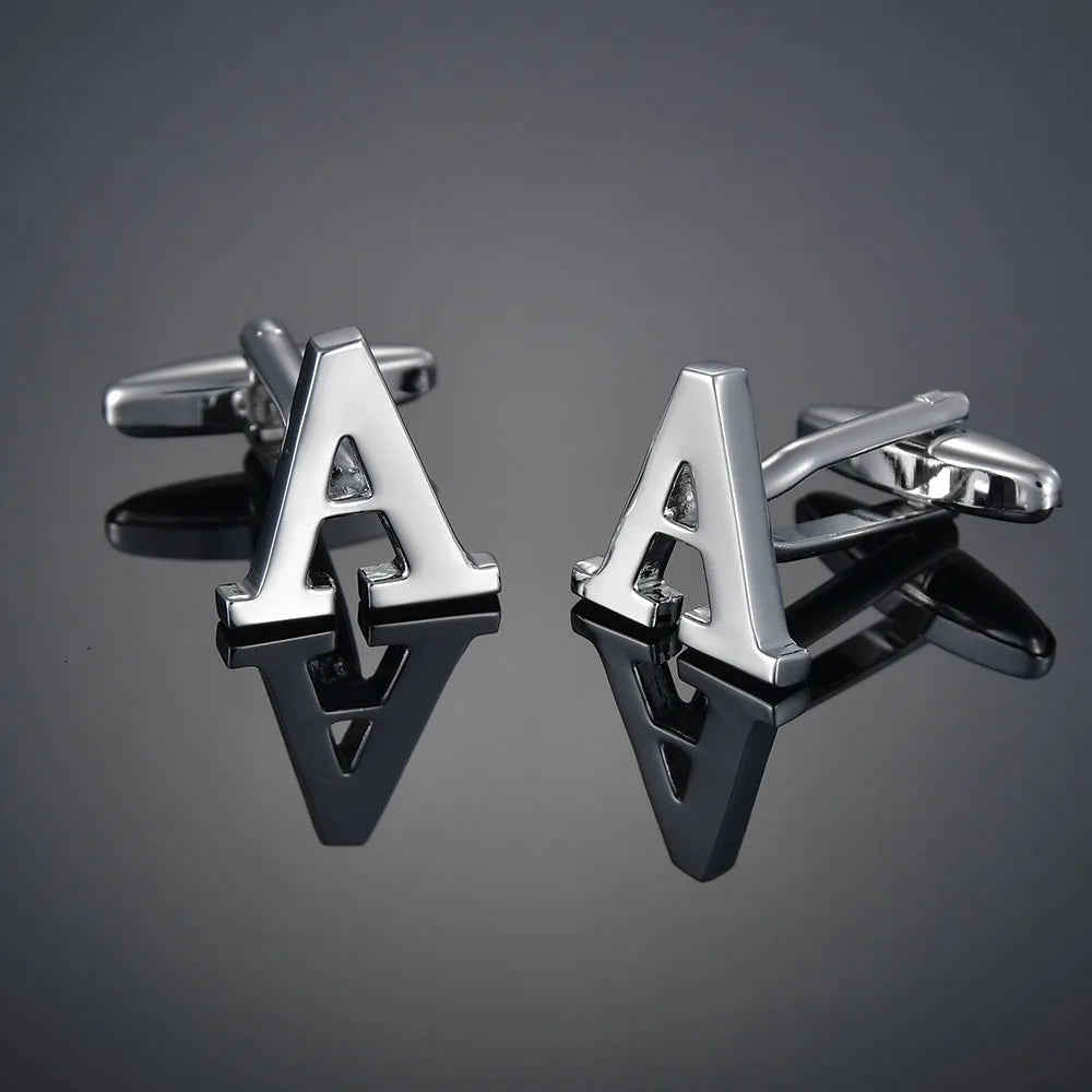 Simple Silver Color 26 Letter Cufflinks for men A to Z Alphabet Initial Cuff Links Business Suit Shirt Button Wedding Jewelry