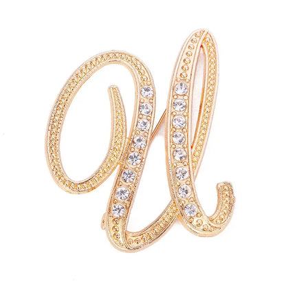 A-Z Letter Brooch Women Rhinestones Gold Crystal Metal Alphabet Pins Jewelry DIY Accessories