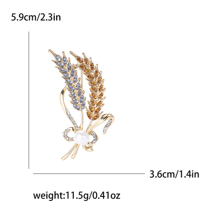 Beaut&Berry Ear of Wheat Brooches for Women Rhinestone Blue and Yellow Plant Pins 5-Color Unisex Casual Accessories Gifts