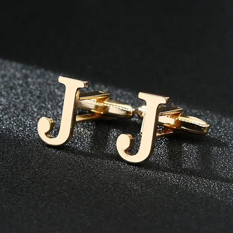 High Quality Gold Color English Letters A-Z Cufflinks for Men Luxury Jewelry Shirt Cuff Links French Business Accessories