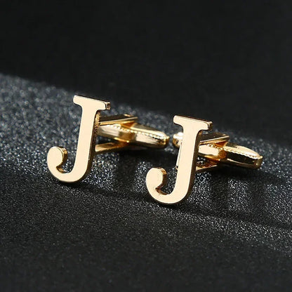 High Quality Gold Color English Letters A-Z Cufflinks for Men Luxury Jewelry Shirt Cuff Links French Business Accessories