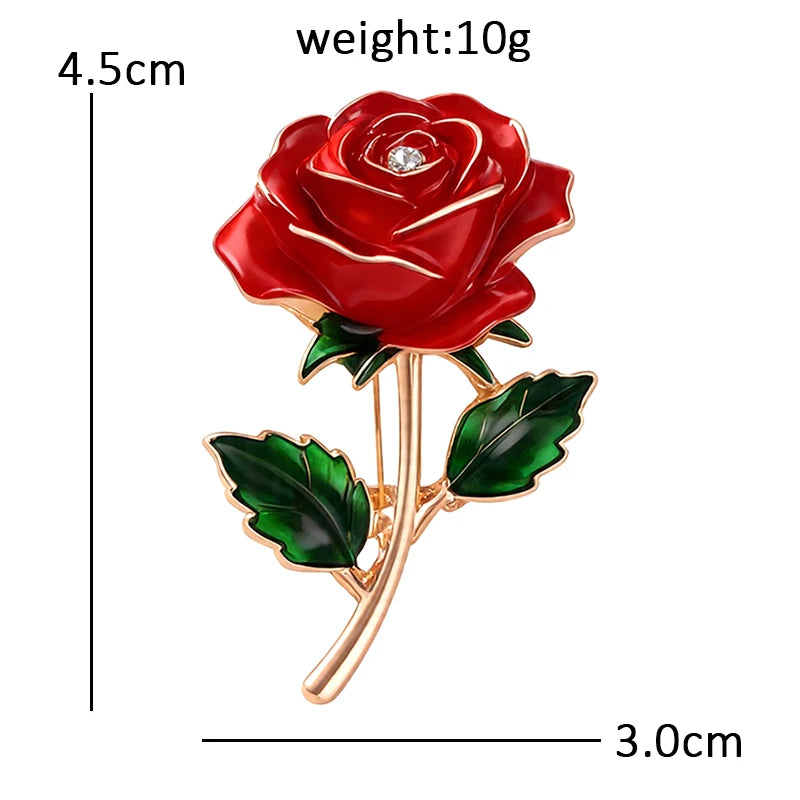 Wuli&baby June Birthday Flower Brooches For Women Lady Red Enamel Rose-flower Party Casual Brooch Pins Fashion Jewelry Gifts