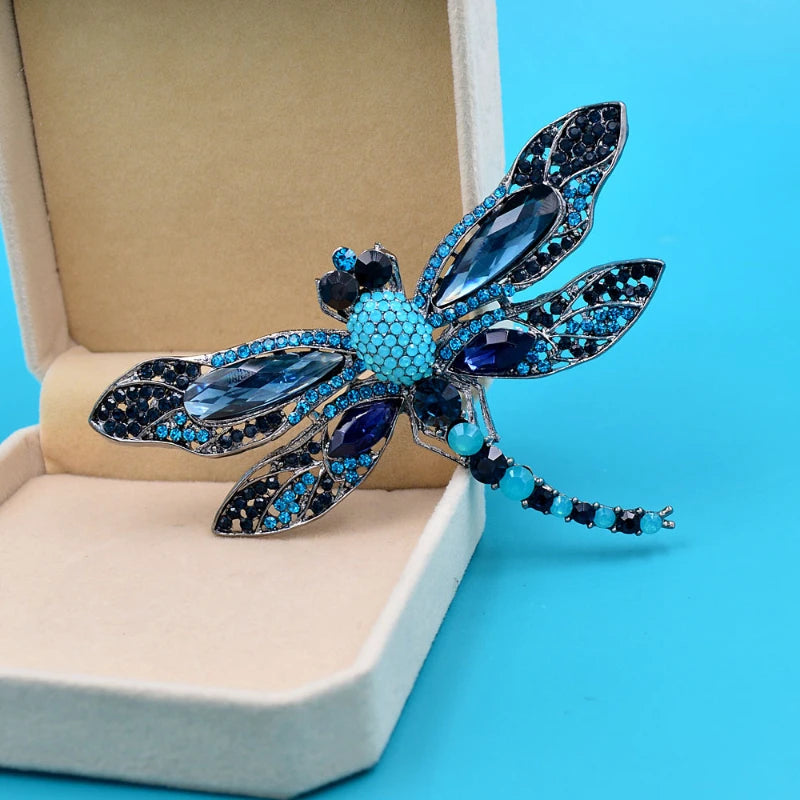 New Blue Dragonfly Bird Woman Brooch Pin Pendant Rhinestone Crystal Gifts