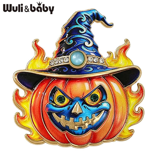 Wuli&baby Witch Pumpkin Lantern Brooches For Women Unisex Lovely Halloween Party Casual Brooch Pin Gifts