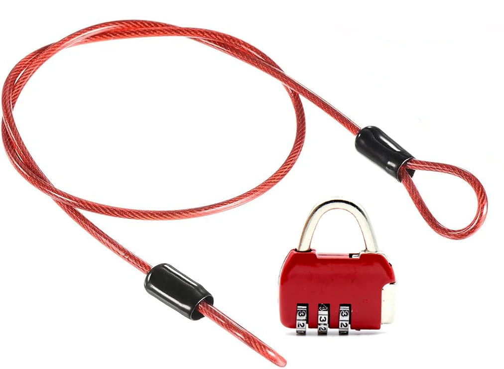 Security Steel Cable with 3 Digit Combination Lock Travel Padlock 1M Coated Safety Wire Rope Double Loop for Luggage Suitcase