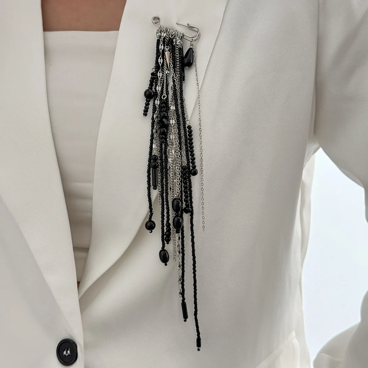 Accessory Personalized Suit Anti-Flash Bead Necklace Pin Hanging Ornament Ins Waterproof Crystal Tassel Chain Brooch
