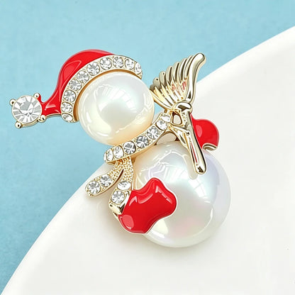 Wuli&baby Lovely Snowman Brooches Pins For Women Unisex Pearl Enamel Winter Snowman Christmas Brooch Pin New Year Gifts