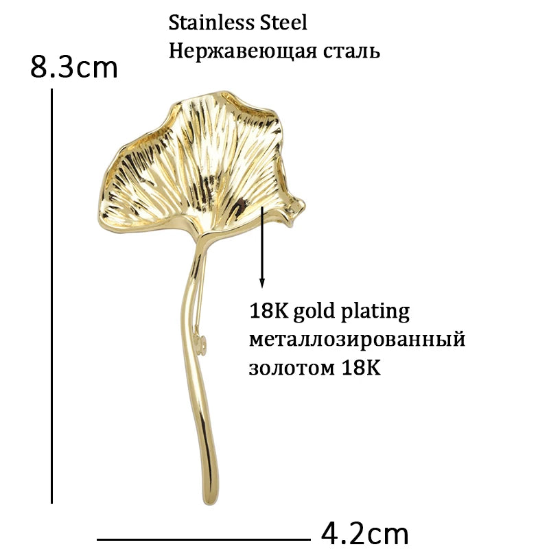Wuli&baby Stainless Steel Ginkgo Leaf Brooches For Women Unisex 2-color Cold-wind Style Flowers Plants Party Causal Brooch Pins