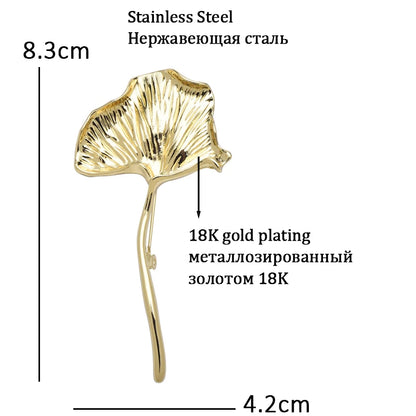 Wuli&baby Stainless Steel Ginkgo Leaf Brooches For Women Unisex 2-color Cold-wind Style Flowers Plants Party Causal Brooch Pins