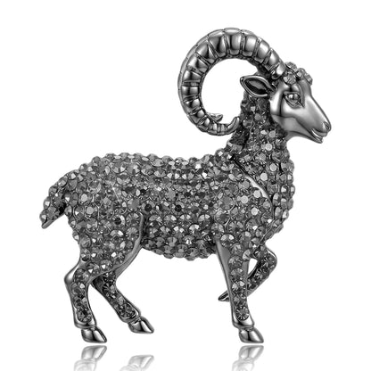 Beaut&Berry Luxury Rhinestone Goat Brooches for Women Unisex Animal Pins Casual Party Jewelry Accessories Gifts Decoration