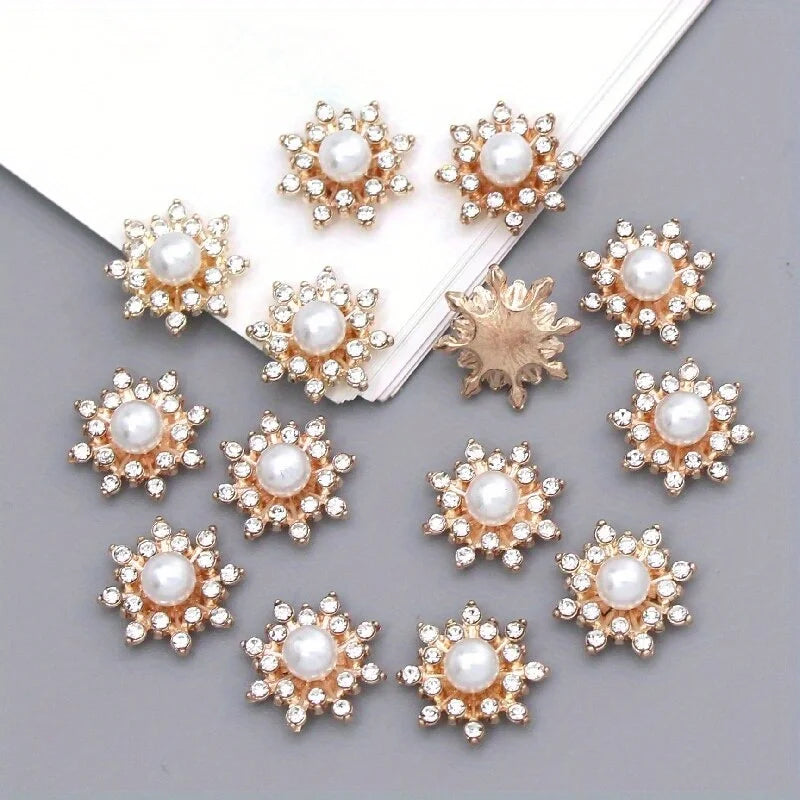 10pcs Snowflake Cabochon Metal Base Strass Glitter Rhinestone Buttons for Clothing Shoes Bags Accessories DIY Crafts
